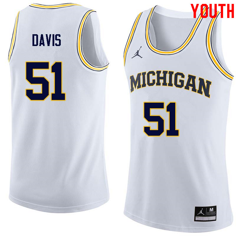 Youth #51 Austin Davis Michigan Wolverines College Basketball Jerseys Sale-White